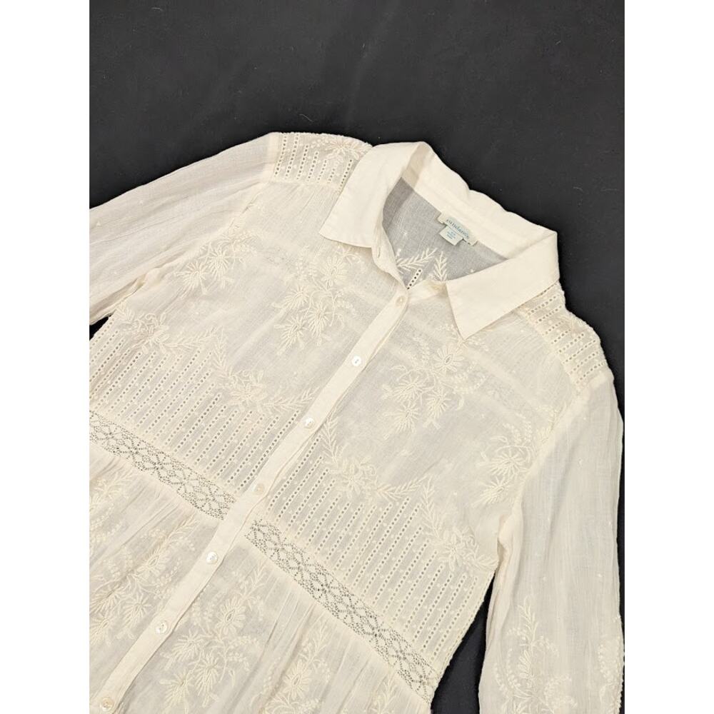 Sundance white floral embroidered Button up Mini Dress Size XS Unlined Boho